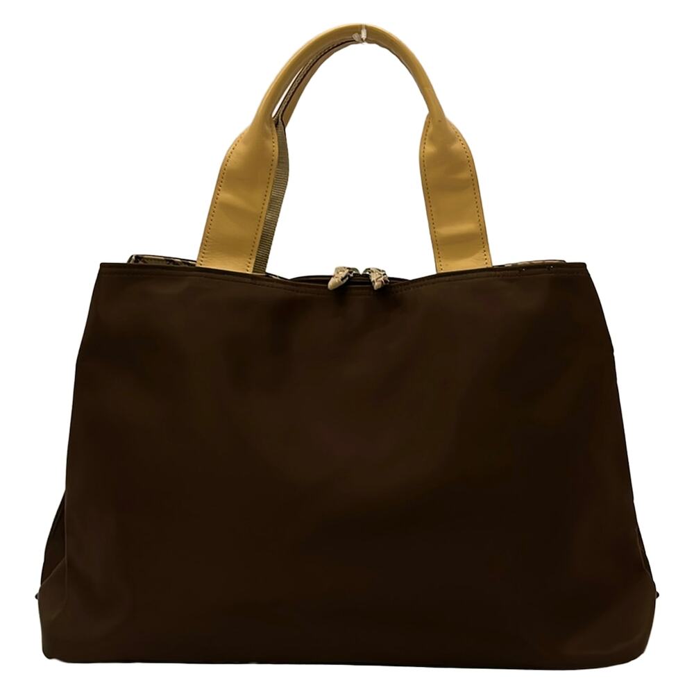 Burberry Handbag Dark Brown Beige Multi Nylon Leather
